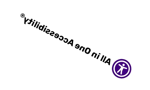 A white rectangular shape showing rotated All in One Accessibility logo, accompanied by a cross mark indicating that the logo should not be rotated